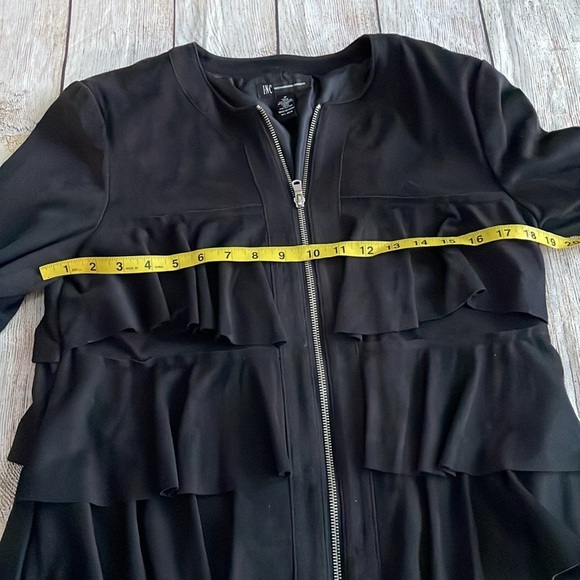 INC International Concepts Black Faux Suede Tiered Ruffle Jacket M Bell Sleeves - Picture 5 of 10